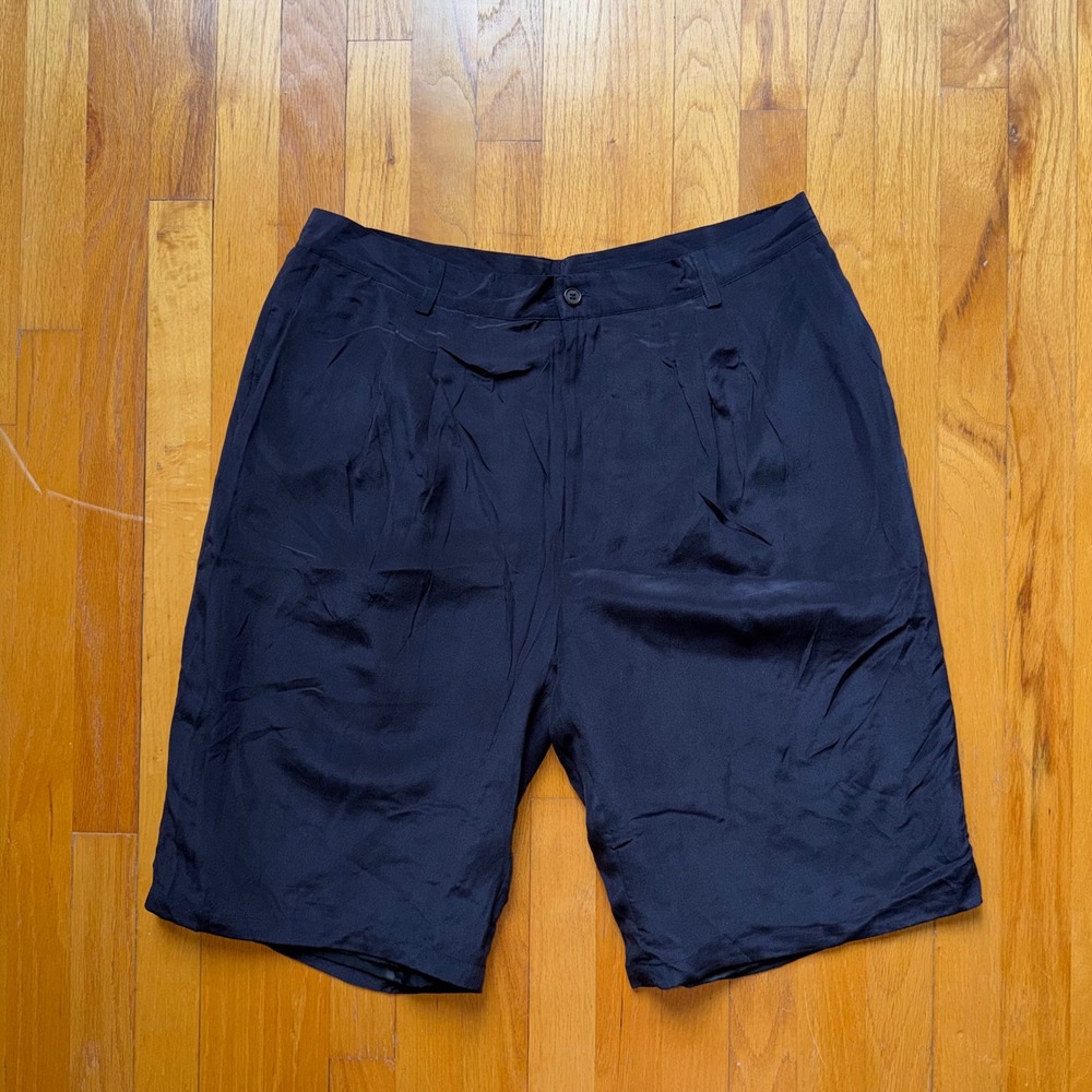 Baucci Mens Silk Pleated Shorts Black Size 38 Luxury Lined Vintage Minimalist